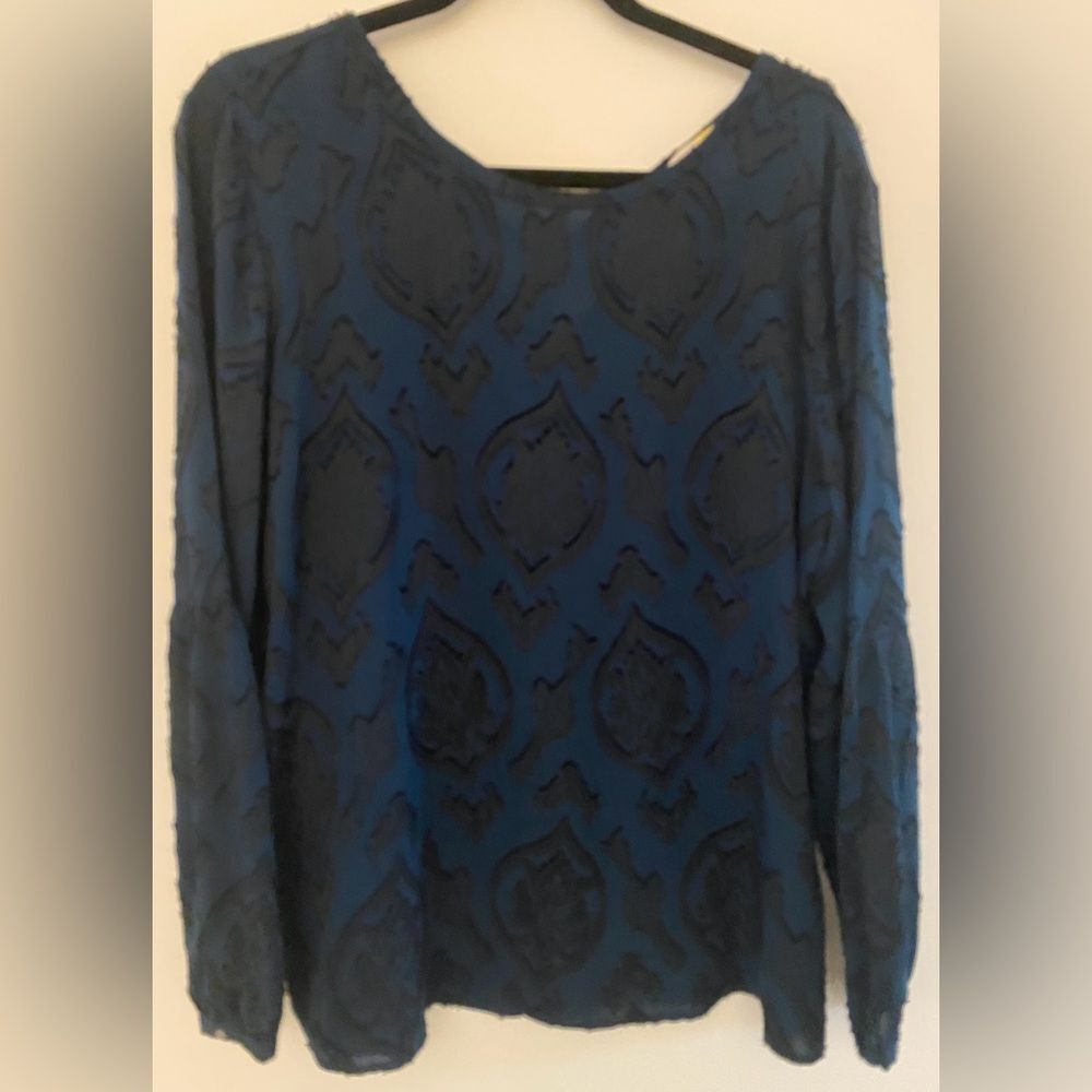 Loft Navy Black Blue Polyester Office Wear Blouse Women's Sz Large